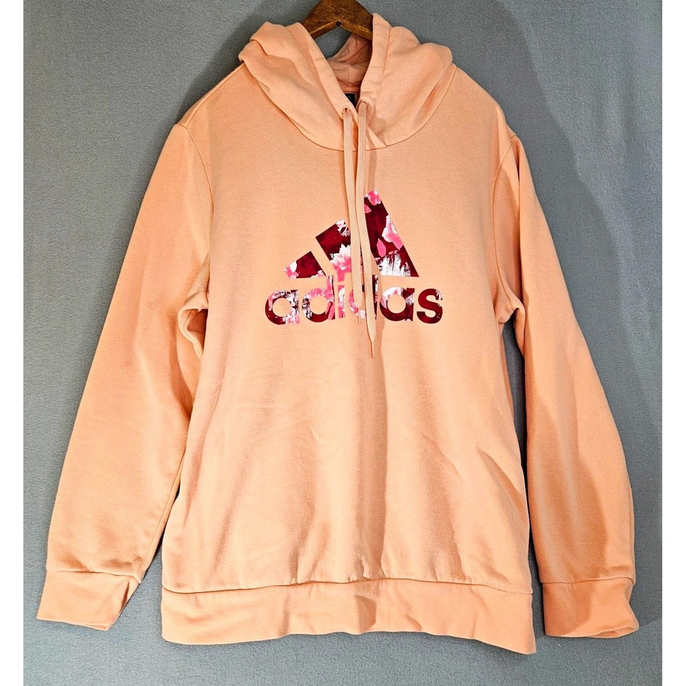 Adidas Peach Floral Logo Hoodie XL Womens Pastel Coquette Soft Girl Pullover EUC